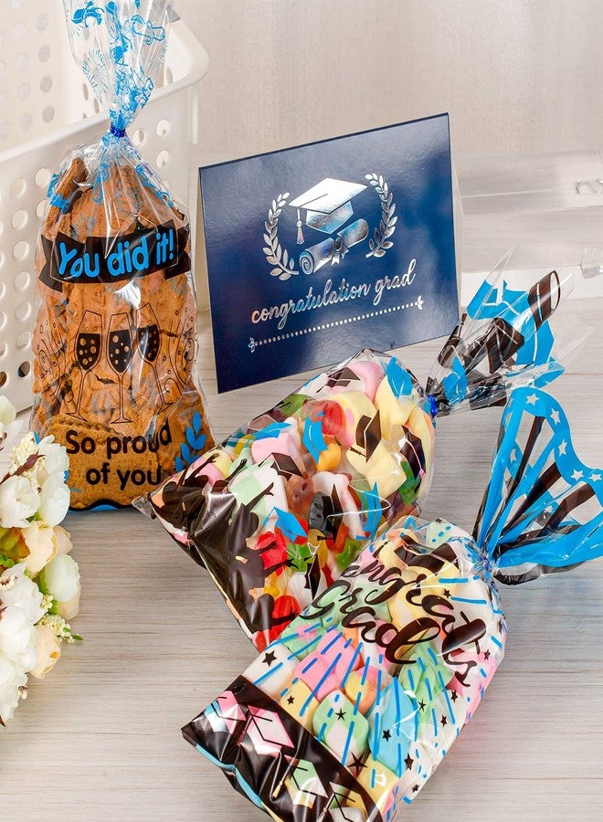 Whaline 150Pcs Graduation Cello Bag, 3 Style Candy Cellophane Bags with Blue Twist Tie, Congrats Grad Gifts Bags Party Favors Treat Bags for Graduation Party Table Setting (Blue Black) - Image 4